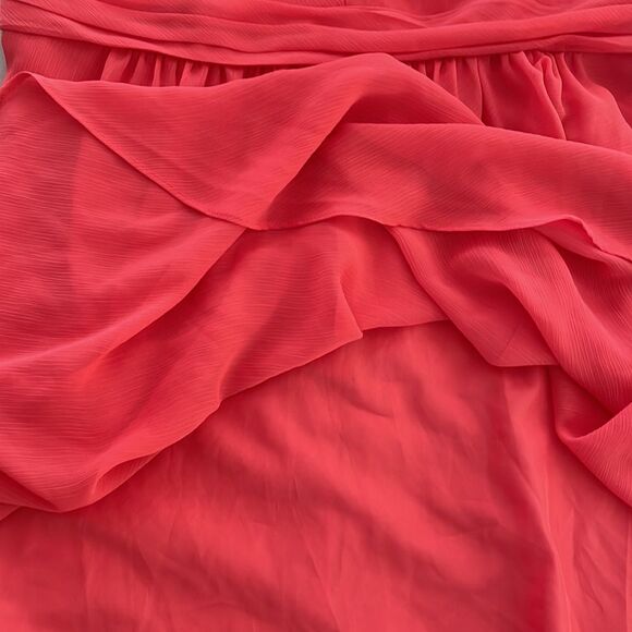 DAVID’S BRIDAL short crinkle chiffon bridesmaid dress style F15600 coral size 16 - Picture 11 of 12